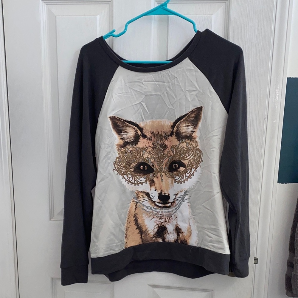 Total Girl Fox Graphic Long Sleeve Tee - Black and White
